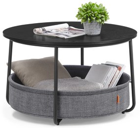 Masuta de cafea SALMA cu cos de depozitare, Ø 75 cm, negru