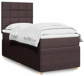vidaXL Pat box spring cu saltea, maro închis, 100x200 cm, textil