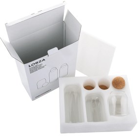 TEMPO-KONDELA LORZA, borcane din sticlă, set de 3, cu dop, sticlă/ plută