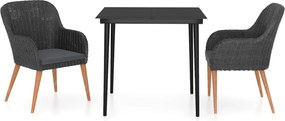 vidaXL Set mobilier de grădină cu perne, 3 piese, negru