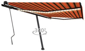 vidaXL Copertină retractabilă manual, LED, portocaliu/ maro 450x350 cm