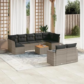 vidaXL Set mobilier de grădină cu perne, 10 piese, gri, poliratan