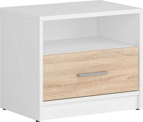 Noptiera NEPO PLUS, alb/stejar sonoma, PAL, 50x34x43 cm