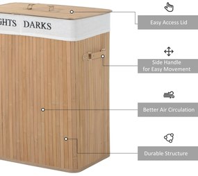 Cos de rufe HOMCOM din bambus cu capac, natural, 52x32x63cm | Aosom RO