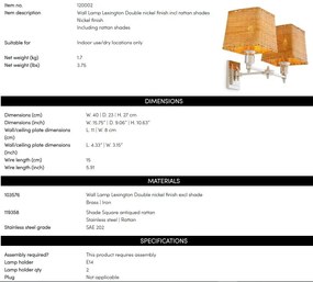 Aplica de perete LUX cu abajur din ratan Lexington nickel