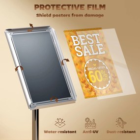 HOMCOM Suport Poster A3, Expozitor Publicitar de Podea cu Înălțime și Înclinare Reglabile, 40x30x129-135 cm, Argintiu | Aosom Romania