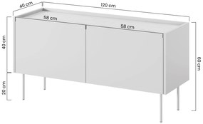 Comodă TV cu doua usi Desin 120 2U - ceramica rosu / stejar Nagano