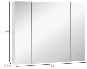 kleankin Dulap pentru baie cu oglindă Lumini LED Rafturi reglabile și USB Stil modern 90x15x75 cm Alb | Aosom Romania