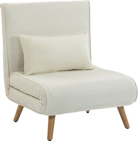 HOMCOM Fotoliu-șezlong convertibil 3 în 1 pat/fotoliu 1 loc, spătar 5 poziții, material textil cu pernă, crem | Aosom Romania