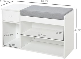 Banca pantofar cu perna, sertar si 3 compartimente deschise, mobilier din lemn pentru hol 81x31.5x49cm, alb | Aosom Romania