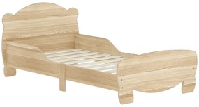 AIYAPLAY Pat copii 70x140 cm cu bariere de siguranță tematică de urs pentru băieți, fete, în vârstă de 3 până la 6 ani, lemn natural | Aosom Romania