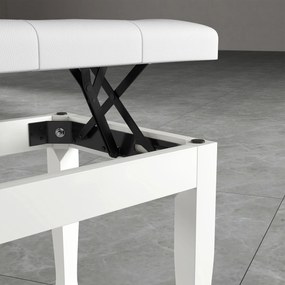 HOMCOM Banchetă de pian, banchetă pentru claviatură cu înălțime reglabilă din lemn masiv, șezut căptușit, 64 x 35 x 45-55 cm, alb | Aosom Romania