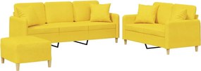 vidaXL Set de canapele cu perne, 3 piese, galben deschis, textil