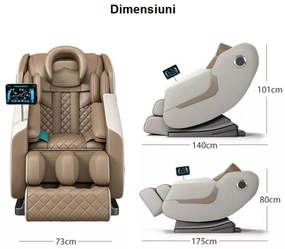 Fotoliu de Masaj GAIUS ULTRA PREMIUM – Tehnologie, Relaxare și Eleganță - AI Voice, Incalzire, Zero Gravity, difuzoare Bluetooth, Bej