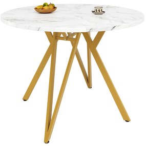 Masă rotundă pentru 4 persoane, Alb+Auriu | Aosom Romania