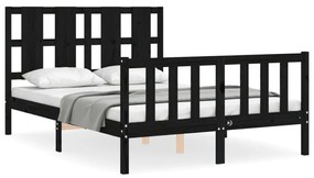 3192215 vidaXL Cadru de pat cu tăblie, negru, 140x190 cm, lemn masiv