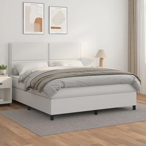 3142792 vidaXL Pat box spring cu saltea, alb, 160x200 cm, piele ecologică