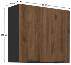 Dulap superior de bucătărie Monzesa 80 G 72 2F (nuc okapi + negru) . 1096947