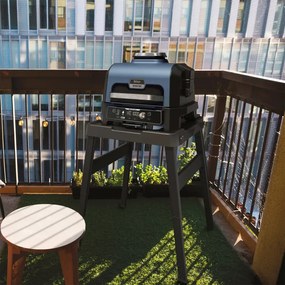 Gratar electric Ninja OG901EU, SMART, 1700W, 7 programe, 45x29 cm, 260C, Ceramica Plocha, Tehnologie Woodfire, IPX4, Negru/Albastru