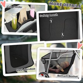 PawHut Cărucior pliabil pentru câini, cărucior cu bandă reflectorizantă, coș de depozitare, pernă pentru câini mici până la 10 kg 77x44x102 cm gri închis | Aosom Romania