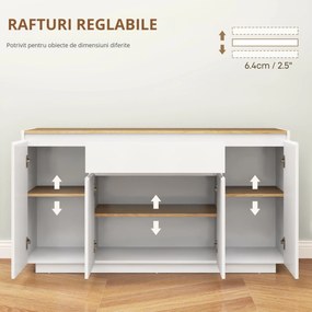 HOMCOM Bufet de Bucătărie cu 3 Dulapuri și 4 Uși cu Îchidere Lină, Mobilier Modern cu Sertar, 140x40x75 cm, Alb | Aosom Romania