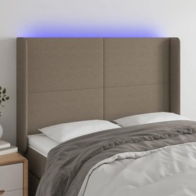 3123770 vidaXL Tăblie de pat cu LED, gri taupe, 147x16x118/128 cm, textil