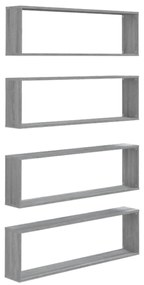 815910 vidaXL Rafturi de perete cub, 4 buc., gri sonoma, 100x15x30 cm, lemn