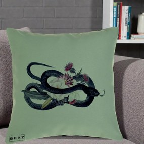 Perna Decorativa Sarpe Negru cu Flori Gothic, 40x40 cm, Verde, Husa Detasabila, Perna Inclusa, BEKZ®