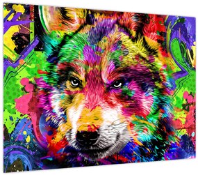Tablou pe sticlă - Lupul cu graffiti (70x50 cm)