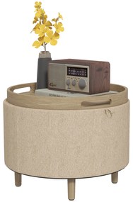 HOMCOM Pouf rotund taburet de odihnă cu depozitare, capac reversibil, mobilier 3 în 1 picior din lemn bej | Aosom Romania