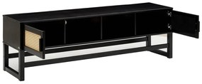 Masă TV din lemn de pin cu uși din ratan Støraa Jolene, negru