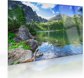 Tablou pe sticlă cu lac în munții Tatra (70x50 cm)