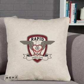 Perna Personalizata Rapid Fotbal Club 1923, 40x40 cm, Bej Canapea, Husa Detasabila, Perna Inclusa, BEKZ®