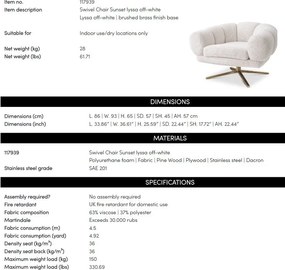 Fotoliu modern pivotant design LUX Sunset, Lyssa off-white