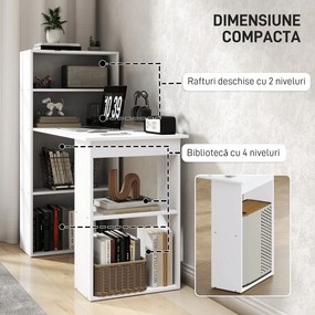 Birou alb modern cu biblioteca cu 6 rafturi din PAL,120x55x120cm HOMCOM | Aosom Romania