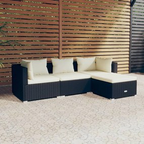 3101639 vidaXL Set mobilier de grădină cu perne, 4 piese, negru, poliratan