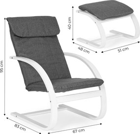 Balansoar finlandez cu cadru din lemn și suport pentru picioare alb - gri