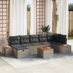 Set canapea de grădină vidaXL cu 8 piese + perne gri poli rattan