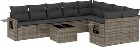 vidaXL Set mobilier de grădină cu perne, 10 piese, gri, poliratan