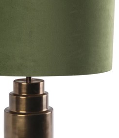 Lampă de masă Art Deco nuanță de catifea bronz verde cu aur 50cm - Bruut