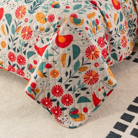 Cuvertura de pat cu model RETRO PASARE colorata Dimensiune: 220 x 240 cm