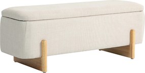 HOMCOM Banchetă cu Depozitare 111x44x44,5 cm, Șezut Tapițat, Material cu Efect de In, Picioare din Lemn, 150 kg, Crem | Aosom Romania