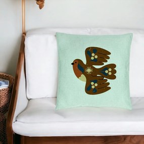 Perna Decorativa, Model Pasare, 40x40 cm, Verde Menta, Husa Detasabila, Perna Inclusa, BEKZ®