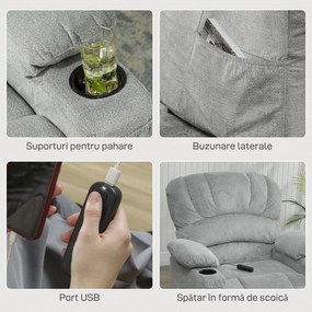 HOMCOM Fotoliu Relax Electric Reclinabil 150° cu Suport pentru Picioare, Șezut Lat, Silențios, Catifea, Gri | Aosom Romania