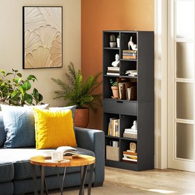 HOMCOM Bibliotecă mobilier de depozitare cu sertar și rafturi deschise, 60 x 26 x 158 cm, negru | Aosom Romania