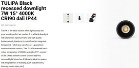 Spot LED incastrabil TULIPA Black recessed downlight 7W 15° 4000K CRI90 dali IP44