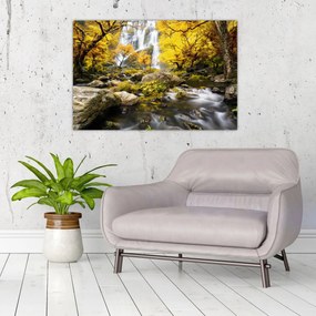 Tablou - Cascade în peisaj de toamnă, galben (90x60 cm)
