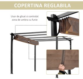 Outsunny Foisor Pergola de Gradina 3X4m Prelata Culisanta in Poliester Impermeabil si Schelet in Aluminiu | Aosom Romania