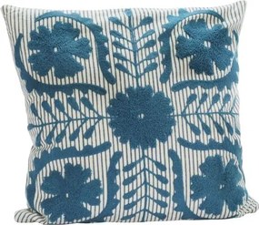Față de pernă din bumbac brodată manual cu motive suzani, 45×45 cm, „Suzani Blue"