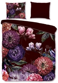 Lenjerie de pat din bumbac organic pentru pat de o persoană Descanso Gerbera, 140 x 220 cm, violet închis